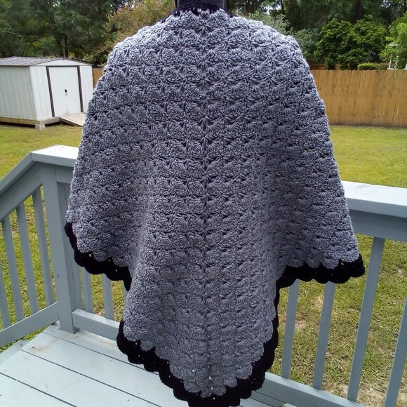 Hand crafted Crochet shawl, Color Gary and black, one size fit most. - Picture 2 of 5